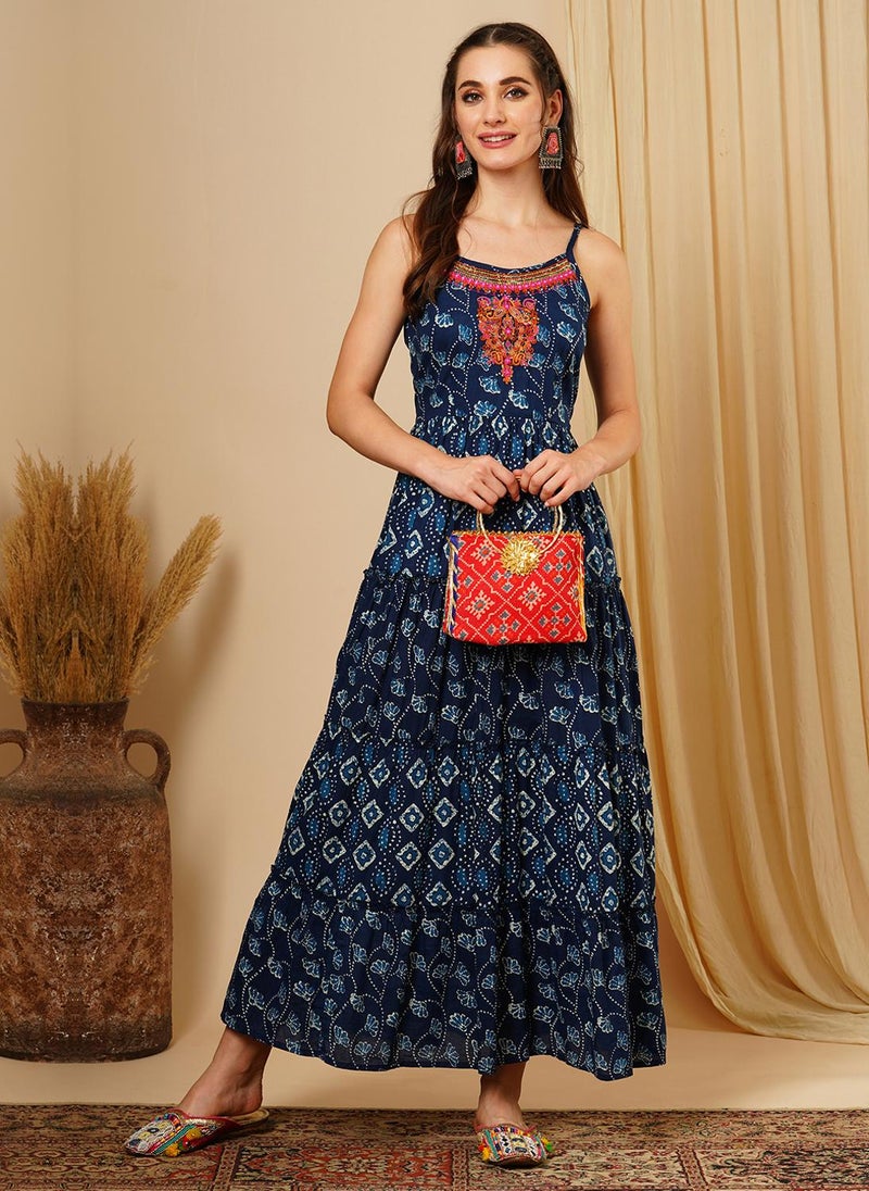 Globus Women Printed Cotton Shoulder Straps Maxi Ethnic Dresses - Image 1